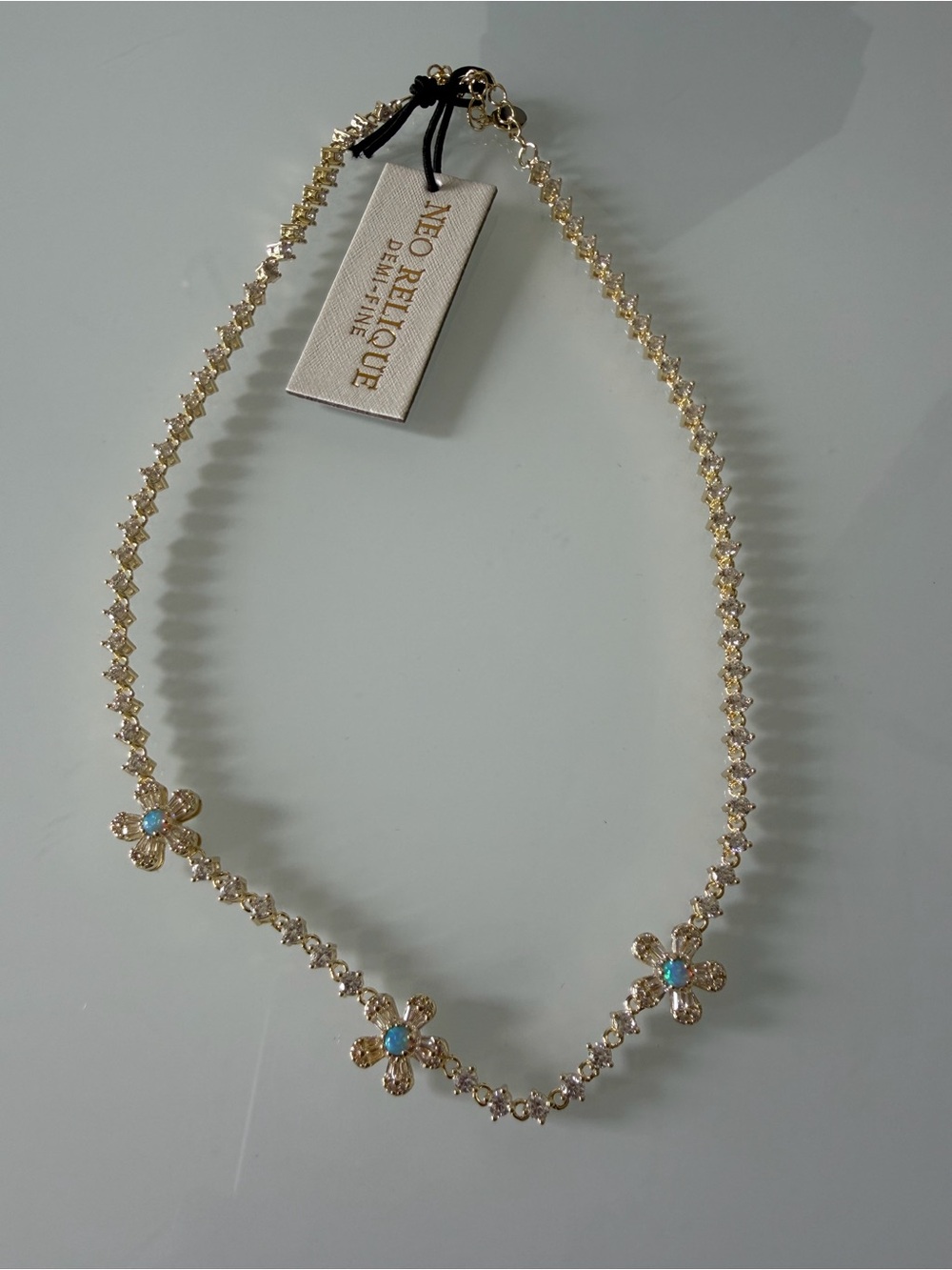 Gold Flower Opal Crystal Choker Necklace